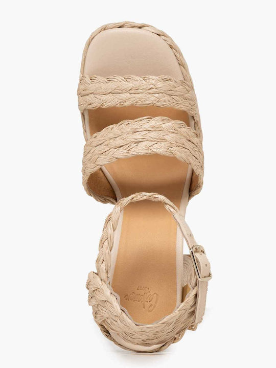 Damen Sandalen Leder Beige