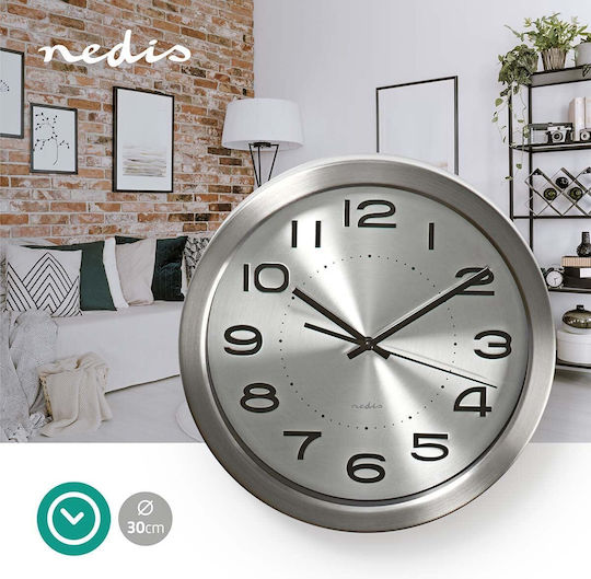 Nedis Ρολόι Τοίχου Μεταλλικό Ασημί Ø30cm