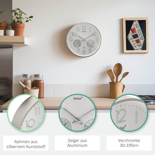 Mebus Radio Wanduhr Weiß Ø30cm