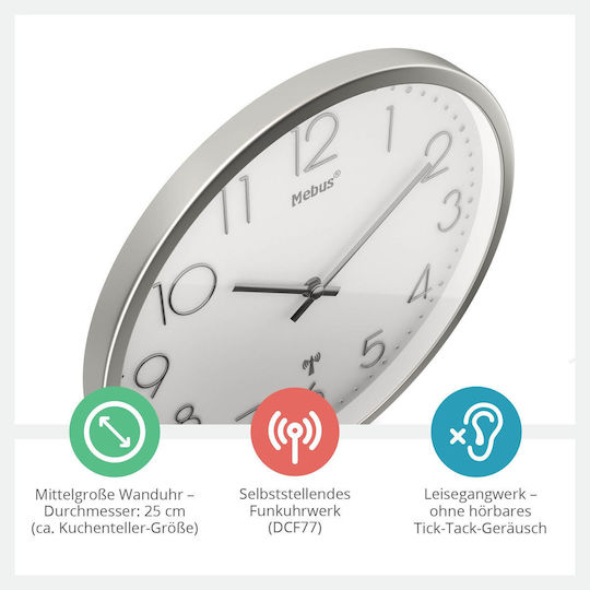 Mebus Wanduhr Silber Ø25cm