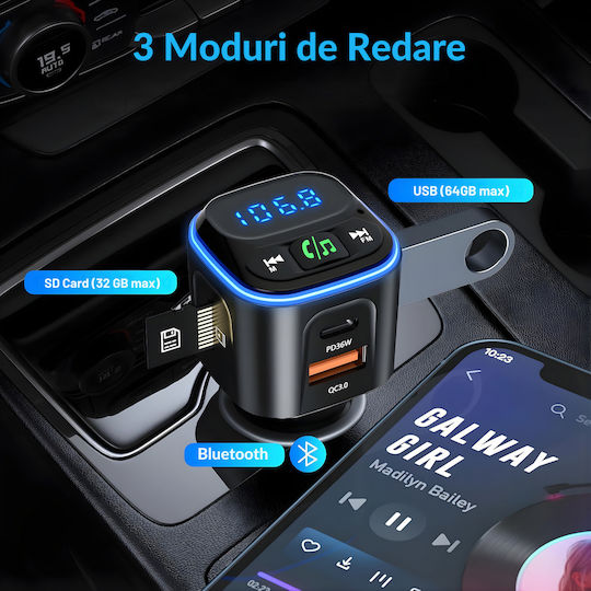 SGTT Car FM Transmitter with Bluetooth MicroSD USB