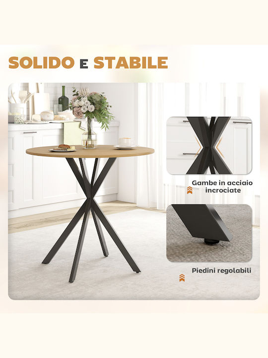 Round Kitchen Table Wooden with Metal Frame White Oak Black 80x80x75cm