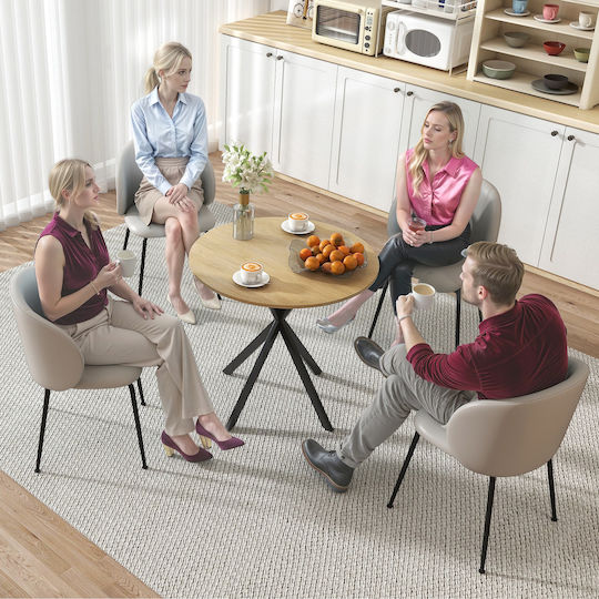 Round Kitchen Table Wooden with Metal Frame White Oak Black 80x80x75cm