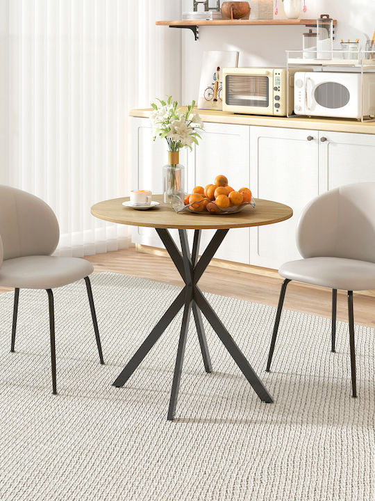 Round Kitchen Table Wooden with Metal Frame White Oak Black 80x80x75cm