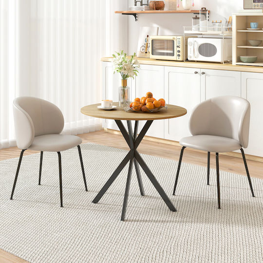 Round Kitchen Table Wooden with Metal Frame White Oak Black 80x80x75cm
