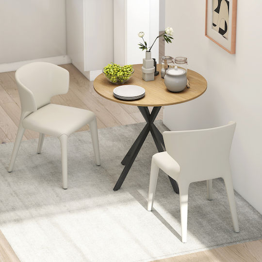 Round Kitchen Table Wooden with Metal Frame White Oak Black 80x80x75cm