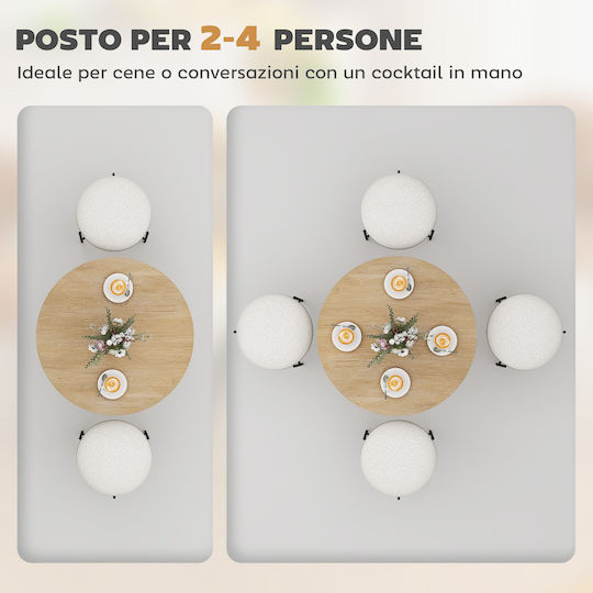 Round Kitchen Table Wooden with Metal Frame White Oak Black 80x80x75cm