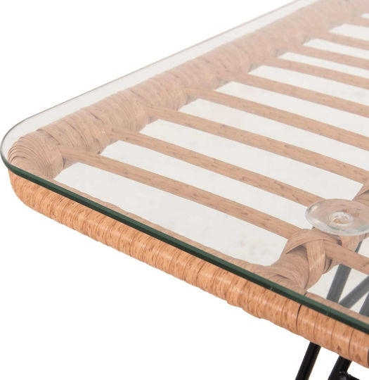 Outdoor Dinner Rattan Table Black-beige 95x55x51.5cm