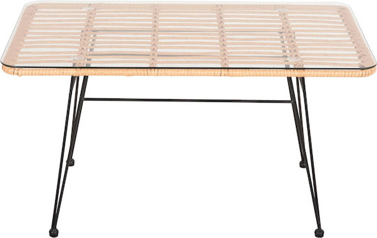 Outdoor Dinner Rattan Table Black-beige 95x55x51.5cm