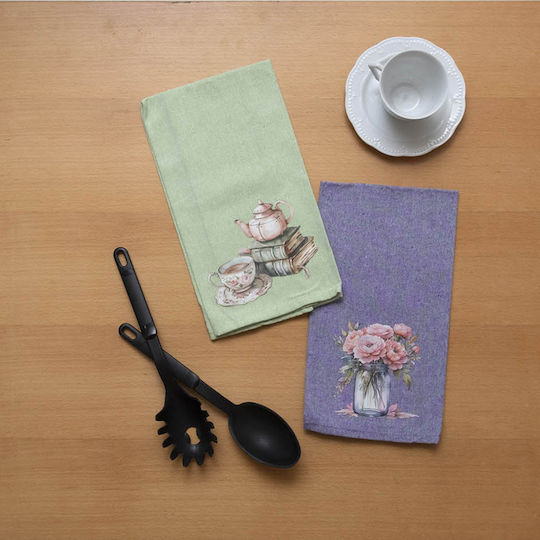 Viopros Kitchen Towel from 100% Cotton in Green Colour 45x65cm 2 Pieces