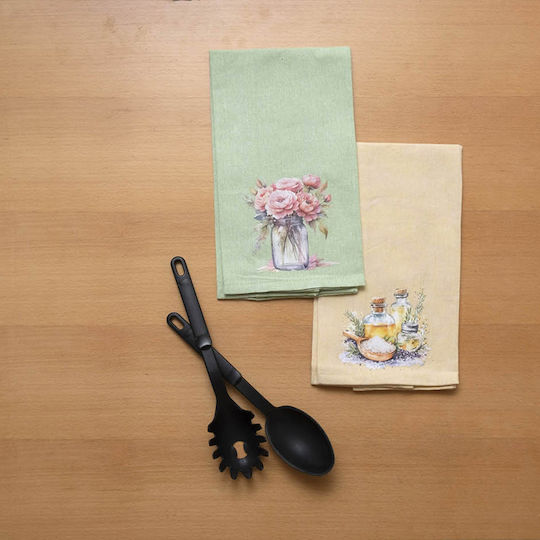 Viopros Kitchen Towel from 100 Percent Cotton in Green Color 45x65cm 2 Pieces