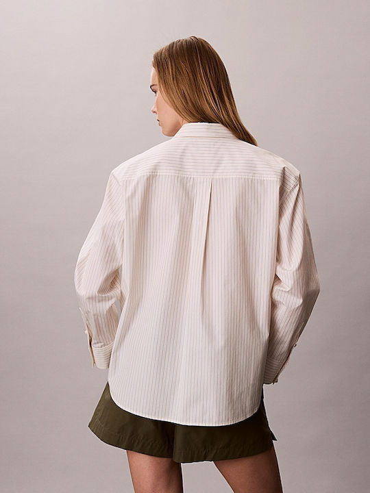 Long Sleeve Women's Shirt Ecru Striped