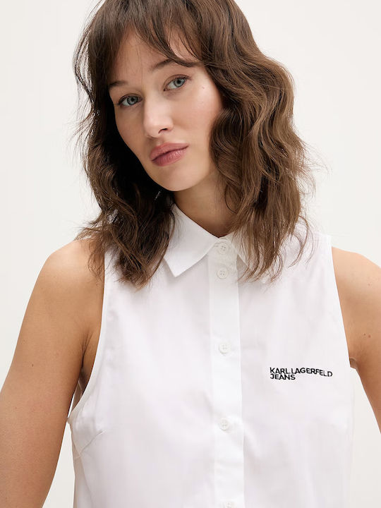 Sleeveless Women's Denim Shirt White