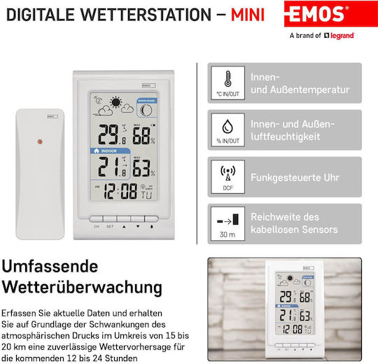 Emos EMS980 Ασύρματος Μετεωρολογικός Σταθμός Ψηφιακός Λευκός