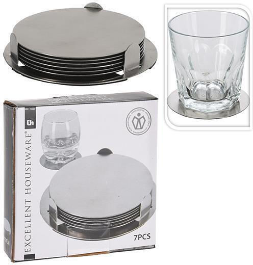 Next Round Coaster Metallic with Stand Silver 8.5cm 6pcs