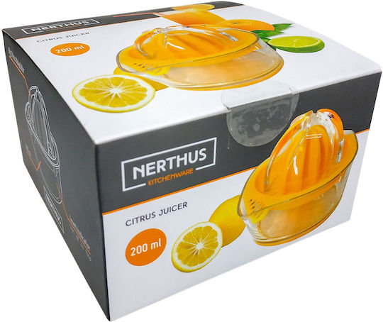Vin Bouquet Klassische Saftpresse Zitrone / Orange mit Behälter aus Kunststoff in Orange Farbe