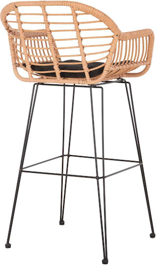 Gartenhocker Bar Außeneinsatz Rattan Beiges Schwarz 54x55x108cm