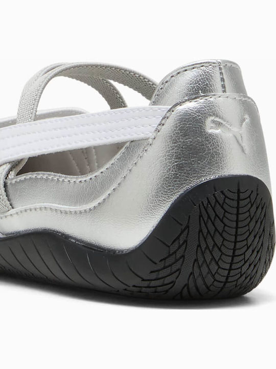 Speedcat Leather Women's Ballerina Shoes With Strap In Silver Colour