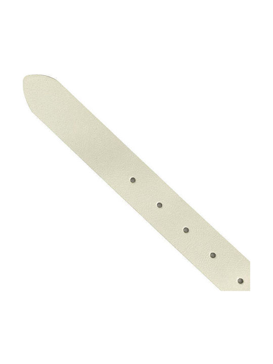 Wide Leather Women's Belt White 2618-White/Gold-115cm