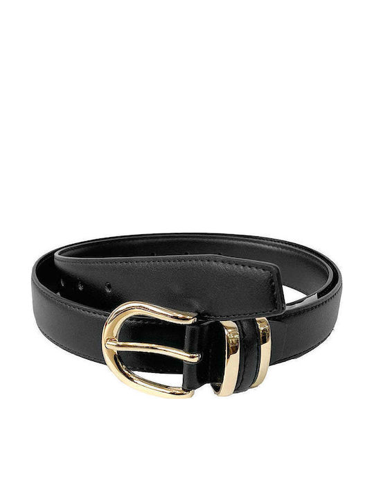 Wide Leather Women's Belt Black 24550-Black/Gold-115cm