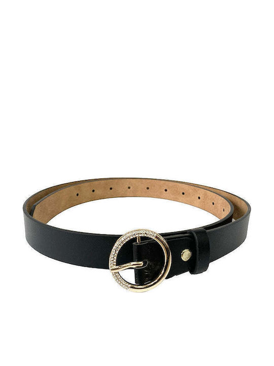 Wide Leather Women's Black Belt 22071-Black/Gold-115cm