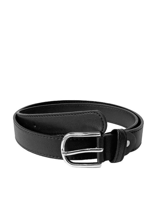 Wide Leather Women's Black Belt 3009-Black/Silver-115cm