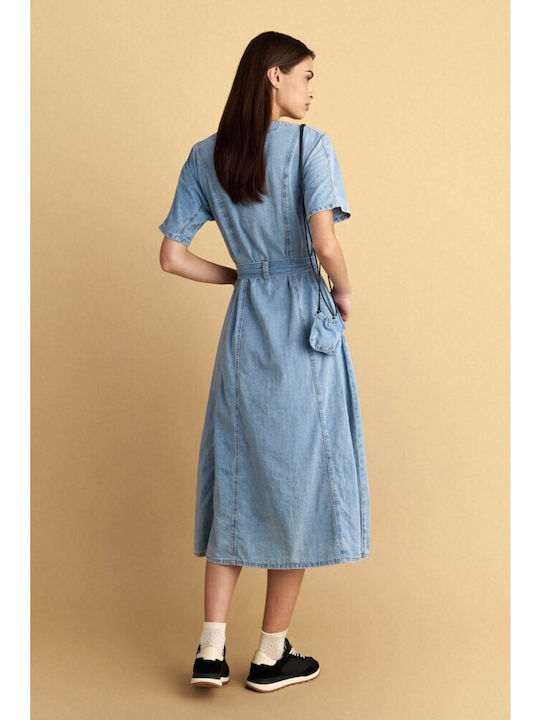 Καλοκαιρινό Midi Σεμιζιέ Φόρεμα Τζιν Light Blue