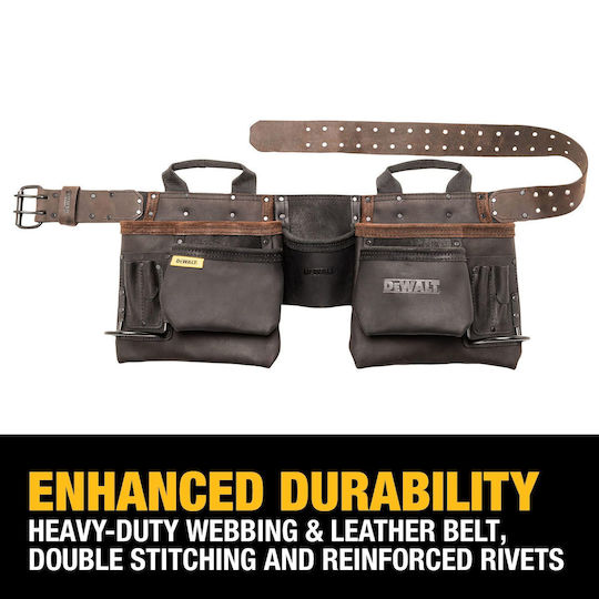 Dewalt Dwst550112 Leather Tool Belt Durable 11 Pockets Professional Belt