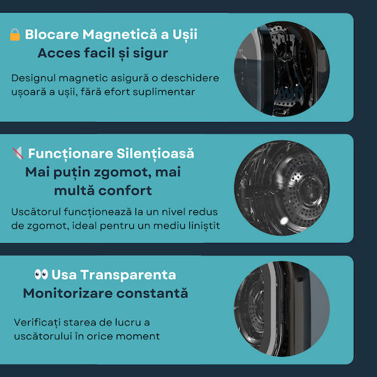 Uscător Compact Portabil de Haine Mini Dasbo cu Condensator 0,8 Kg cu Pompă de Căldură 2 Setări de Temperatură Albastru