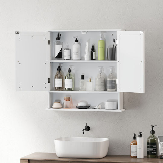 Kleankin 834-330V00WT Badezimmerspiegel aus Metall mit Regal & Schrank 56x13cm Weiß