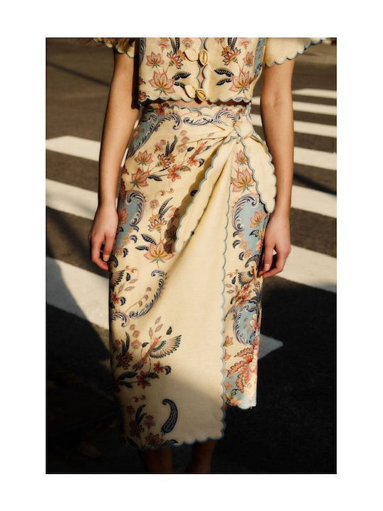 Λινή Midi Φούστα floral