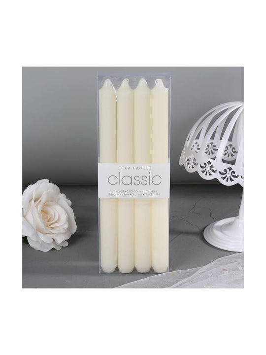 Alista Home Lumânare Decorativă Conică Albă 25cm 80gr 4 Bucăți