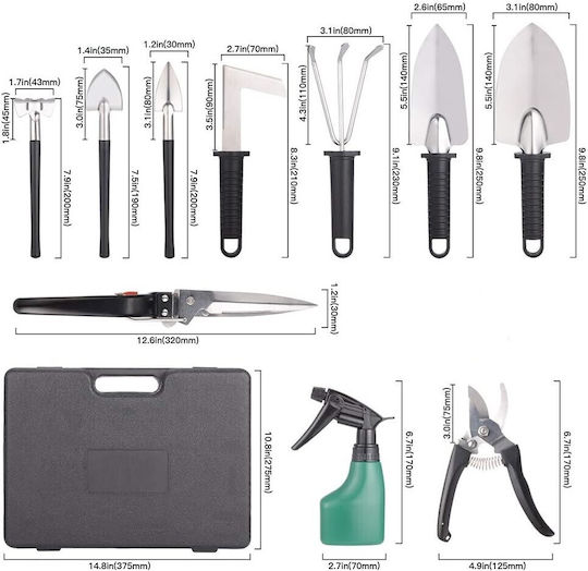 Set 10 Unelte de Grădină Alista Home Pentru Plantare Pregătirea Solului Îngrijirea Plantelor Mânere Negre Pvc Material Oțel Inoxidabil Cutie Inclusă 37x28x7 Cm Negre