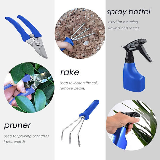 Set 10 Unelte de Grădină Alista Home Pentru Plantare Prelucrare Sol Îngrijire Plante Mânere Albastre Pvc Material Oțel Inoxidabil Cutie Inclusă 37x28x7 Cm Negru