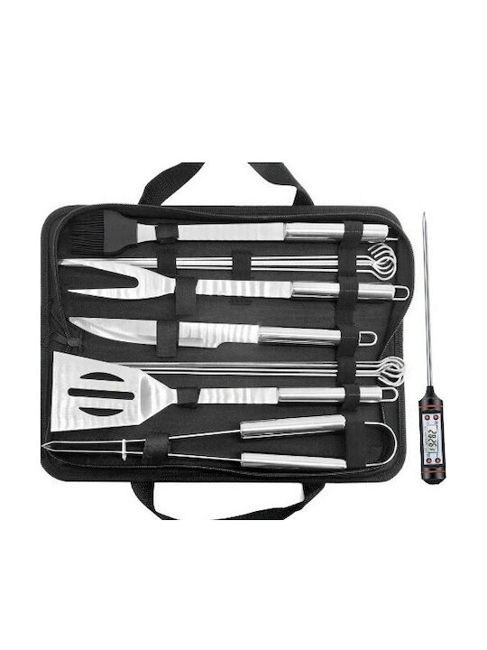 Set Ustensile Grătar 14 Piese Termometru Alista Home Oțel Inoxidabil Geantă Oxford Argintiu