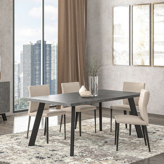 No 5 Dining Table Wooden with Metal Frame Ash Grey 158.5x90x78cm