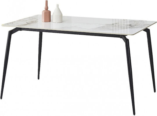 Crystal Τραπέζι με Γυάλινη Επιφάνεια Λευκό 140x80x75εκ.