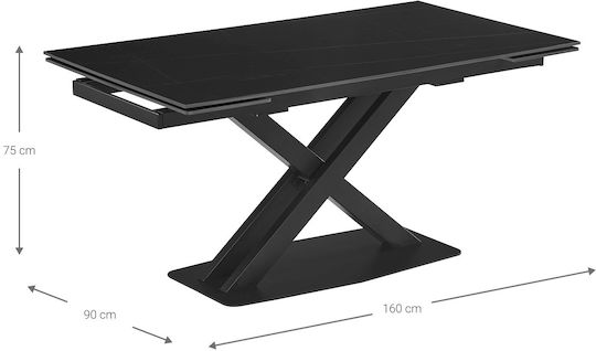 Edmonton Dining Room Table Extendable with Stone Surface Black 160x90x75cm