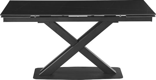 Edmonton Dining Room Table Extendable with Stone Surface Black 160x90x75cm