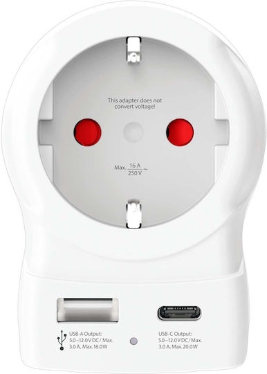 Skross United Kingdom Type G Travel Adapter Usb-a Usb-c 20w White