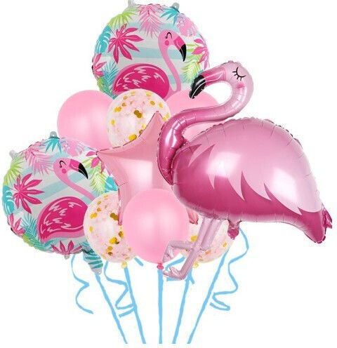 Set 10 Baloane Zi De Naștere Flamingo Folie Roz Jumbo 90 cm