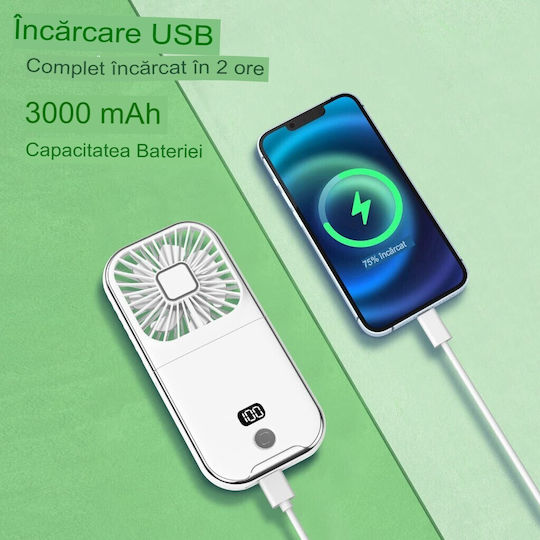 Alista Home Ventilator Portabil 3 În 1 De Mână Pentru Gât Birou 16 7 X 8 X 1 9 Cm 3 Niveluri De Viteză Încărcare USB Pliabil Display Digital Suport Telefon Alb