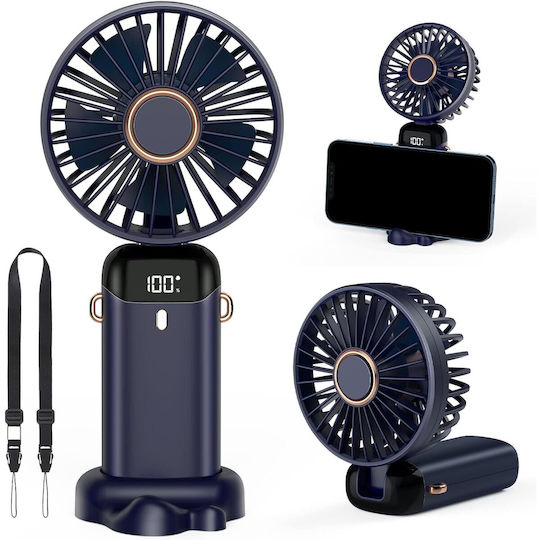 Ventilator Ultra Portabil Aromaterapie Alista Home 3 În 1 De Mână Birou Gât 5 Viteze Încărcare USB Durată Baterie 12h Ecran LCD Pliabil Albastru