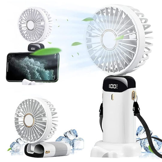 Ventilator Ultra Portabil Aromaterapie Alista Home 3 În 1 De Mână Birou Gât 5 Niveluri Viteză Încărcare USB Durată Baterie 12h Ecran LCD Pliabil Alb