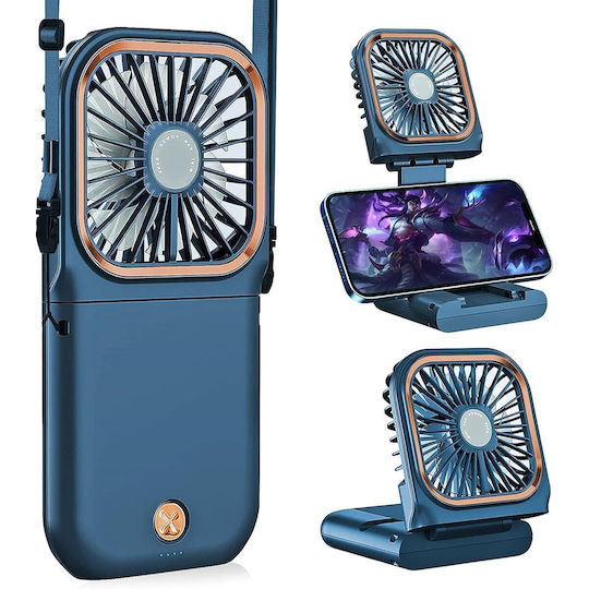Alista Home Ventilator Portabil 3 În 1 De Mână Pentru Gât Birou 16 7 X 8 X 1 9 Cm 3 Viteze Încărcare USB Pliabil Display Digital Suport Telefon Albastru
