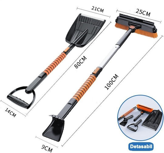 Alista Home Lopată de Zăpadă 5 în 1 Perie Racletă 2 Tipuri Lopeti Rotativă Telescopică Detasabilă Aluminiu Material ABS 100 x 25 cm Negru