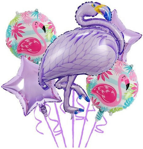 Set 5 Baloane Aniversare Flamingo Folie Violet Jumbo 90 cm