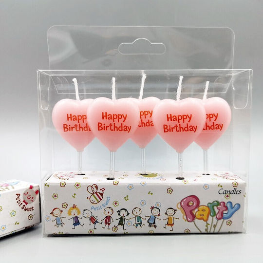 Set 5 Cake Candles Alista Home Heart Model Happy Birthday Text 2.5 X 2.5 Cm Wax Multicolor