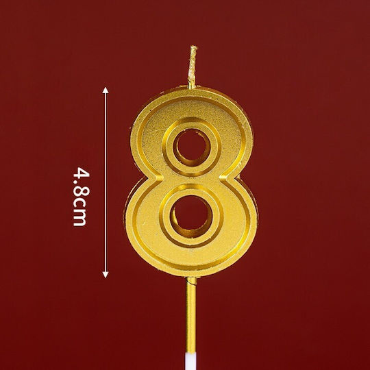 Number 8 Cake Candle Alista Home 4.8 Cm Birthday Gold