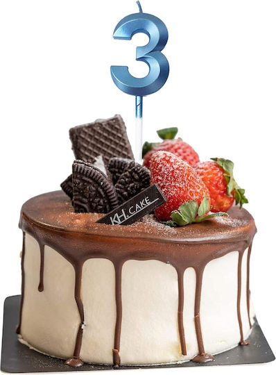 Number 3 Candle Alista Home Diamond Model 5 X 3.4 Cm Blue